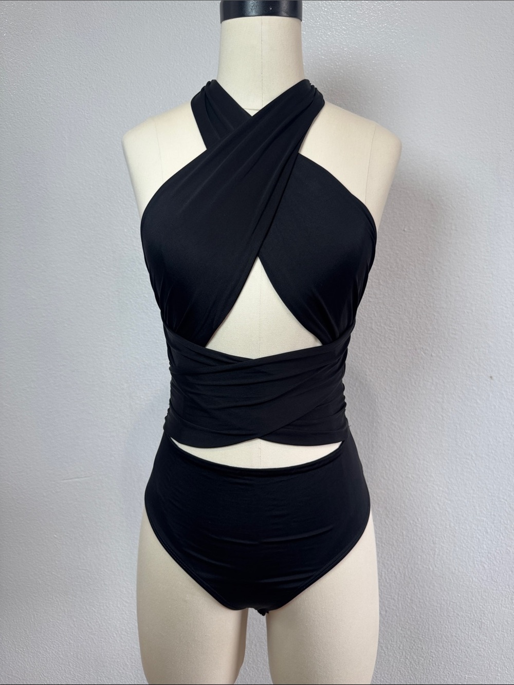 Clyque Black Cross-Front Wrap Bodysuit - Women